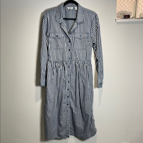 Splash - White and Navy Blue Gingham Long Sleeve Shirt Dress - Picture 1 of 10